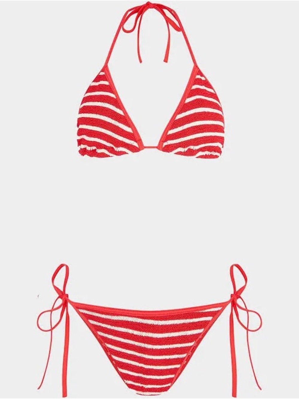 Hunza G Red and White Striped Triangle Bikini Set